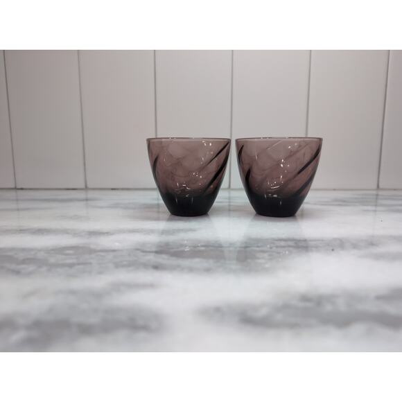 Amethyst Cordial Whiskey Glasses‎ Set, Vintage Purple Swirl Ribbed Twisted, 2.5" - Picture 3 of 9